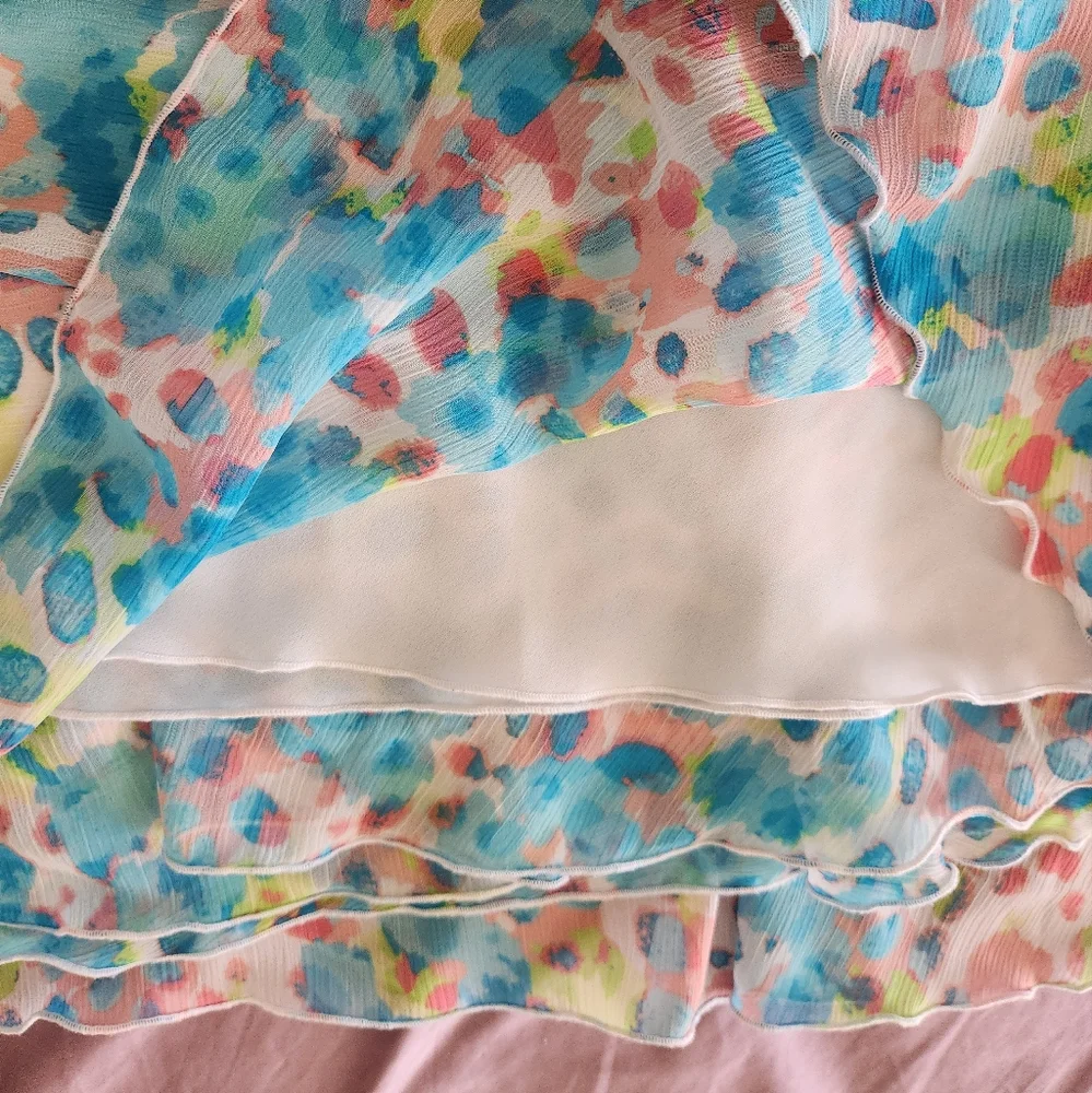Ruby Rd Pink Blue Watercolor Flowy Ruffle Maxi Skirt Size 20W